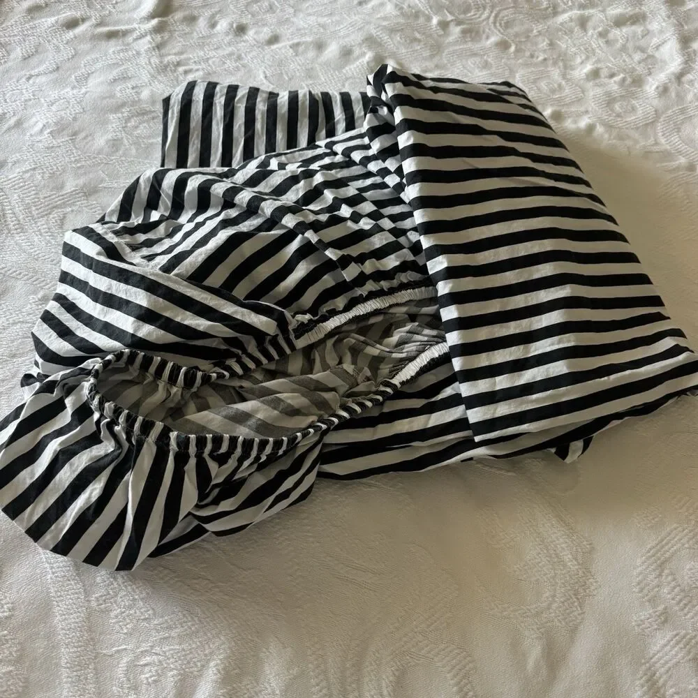 POTTERY BARN EMILY & MERITT PIRATE STRIPE XL Twin Sheet Set Black French Chic